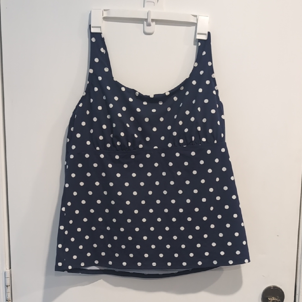 Lands' End Tankini Top Navy Blue/White Polka Dot 18DDD Underwire